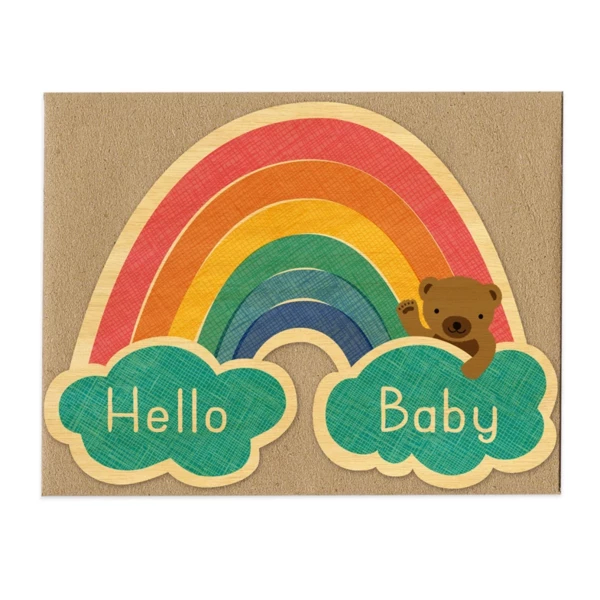 Night Owl Paper Goods - Baby Rainbow Wood Congratulations Card